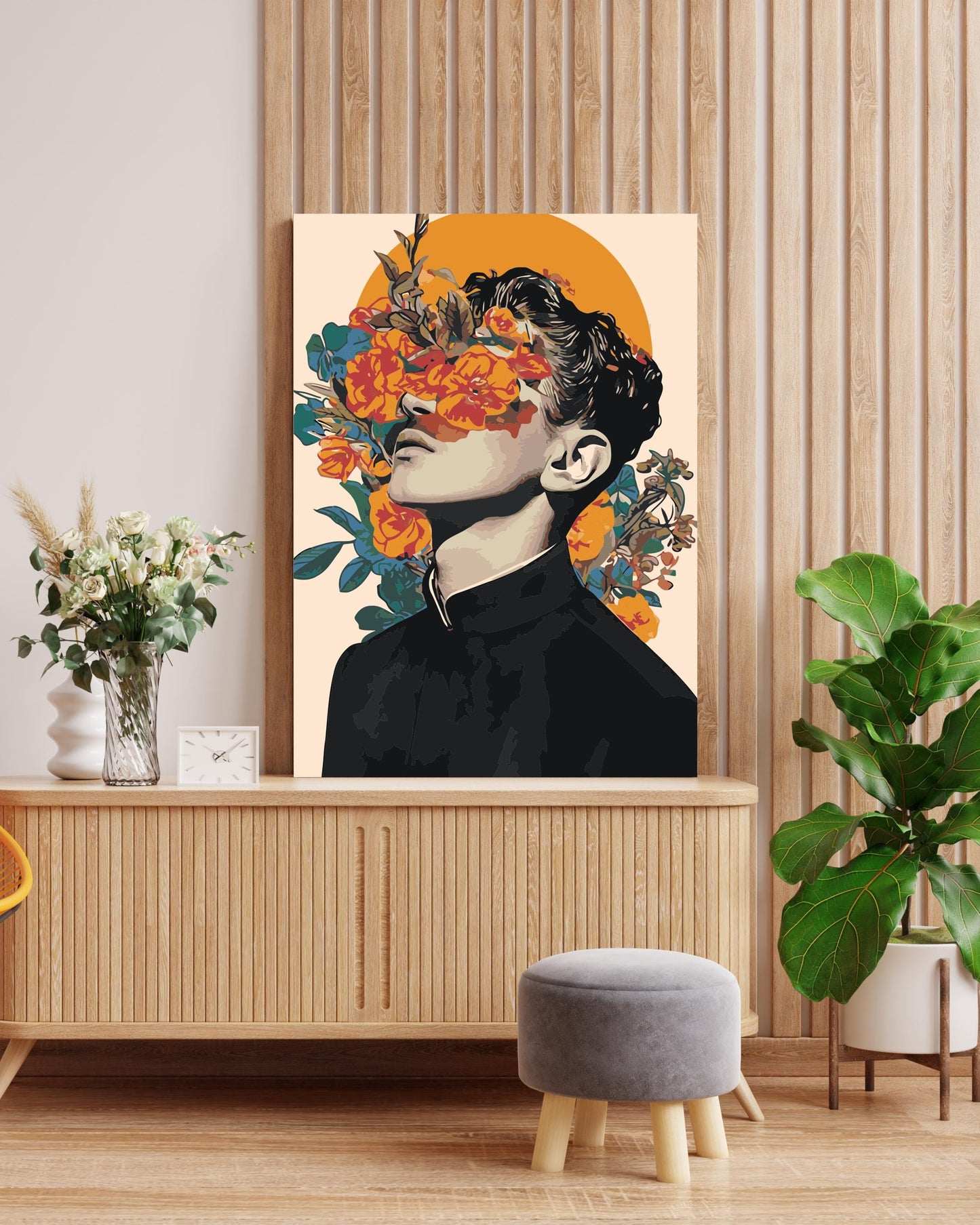 man with flowers painting by numbers canvas kit for adults