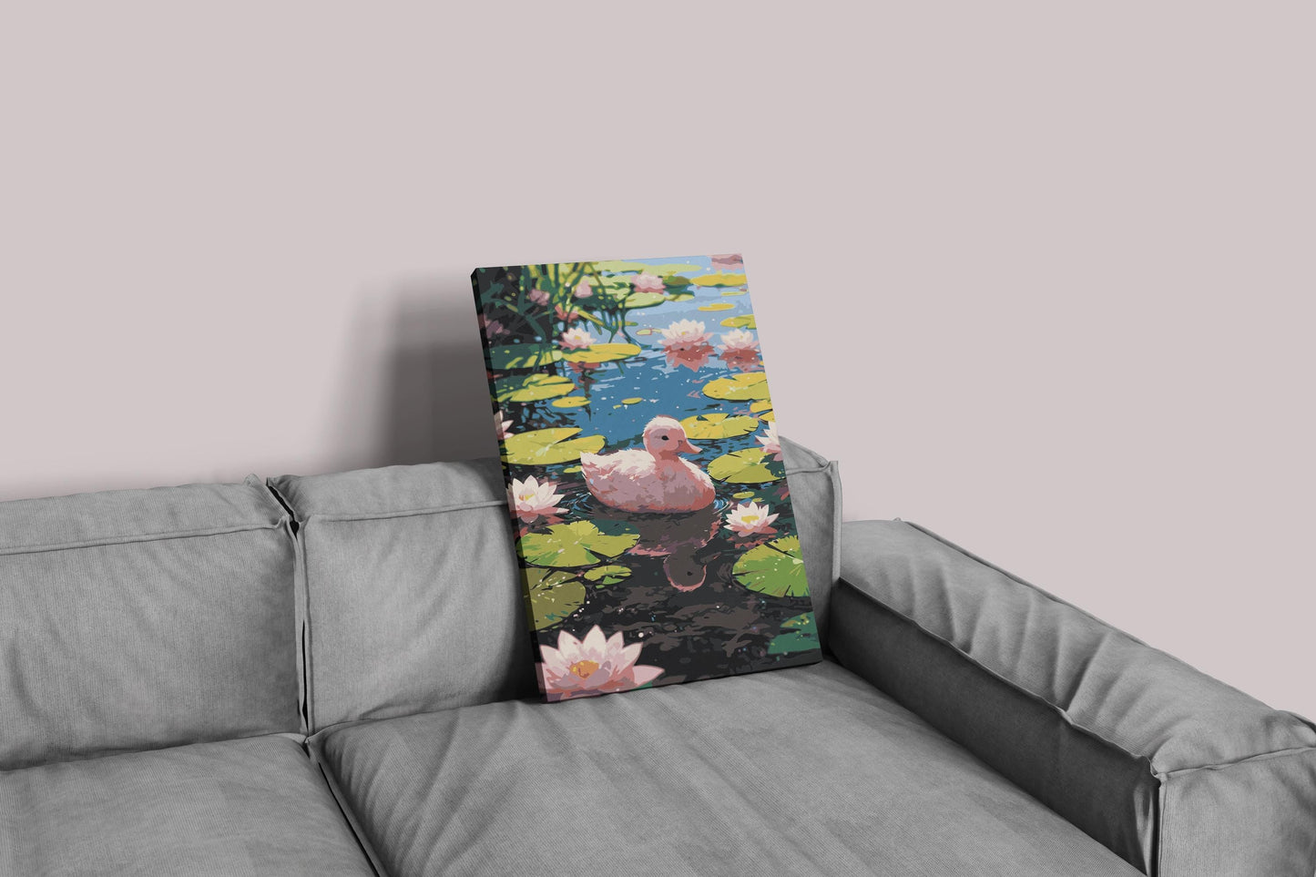 Duck in Lotus Pond Paint by Numbers Kit - Nature Water Scene Numerio