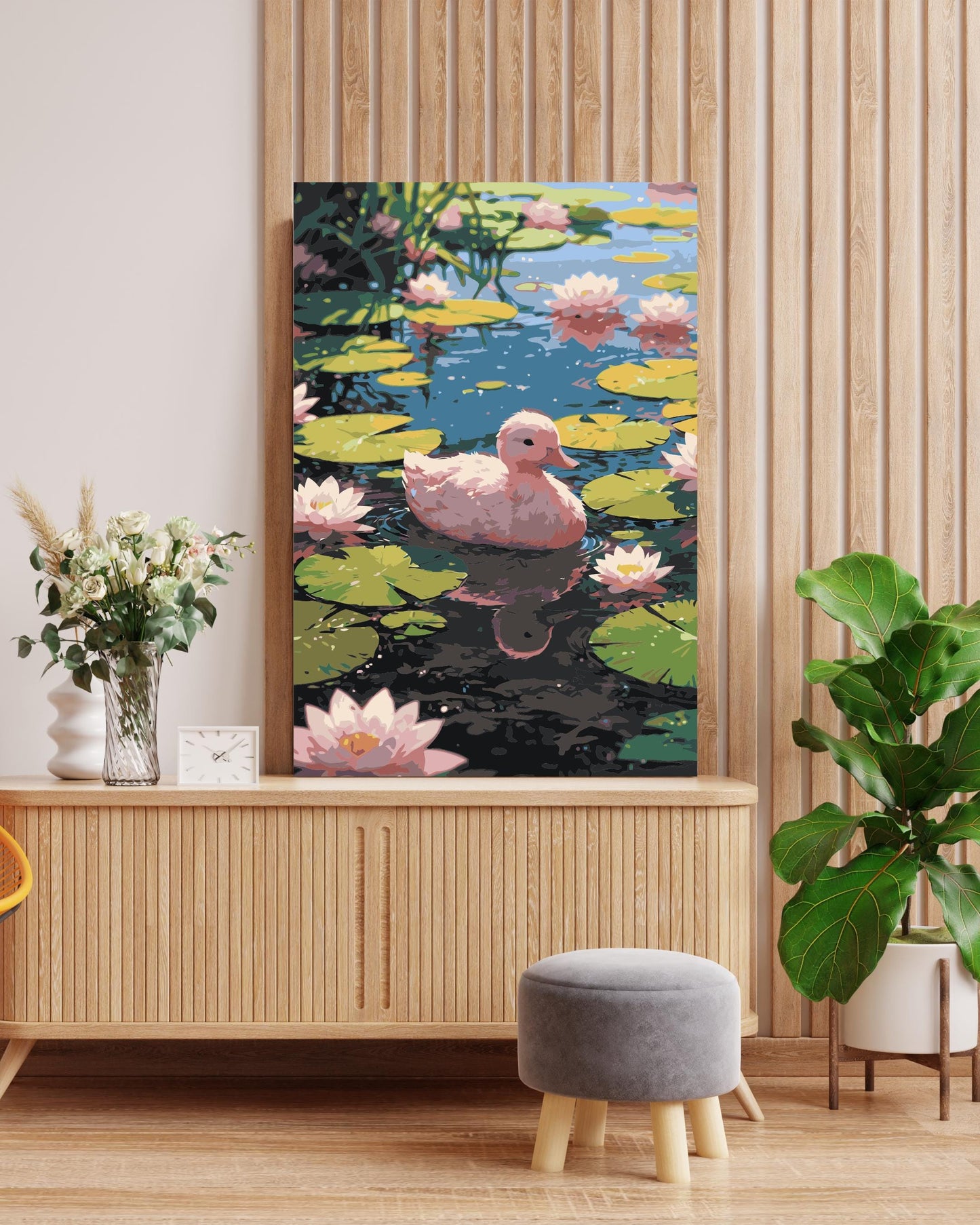 Duck in Lotus Pond Paint by Numbers Kit - Nature Water Scene Numerio