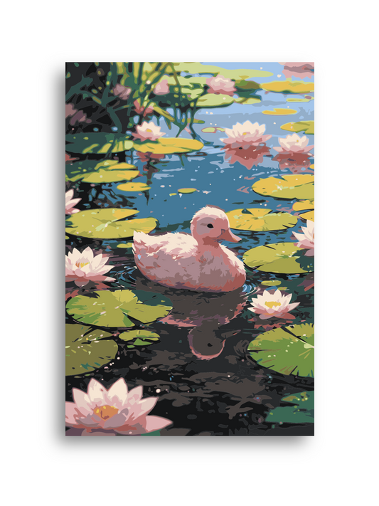 Duck in Lotus Pond Paint by Numbers Kit - Nature Water Scene Numerio