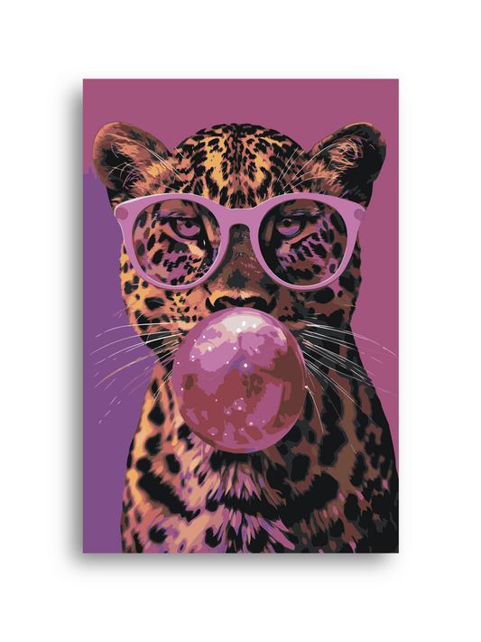 Funky Leopard Paint by Numbers Kit: DIY Animal Painting with Glasses Numerio
