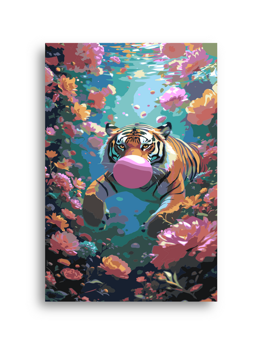 Tiger Paint by Numbers Kit: Underwater Floral DIY Painting, Funky Animal Art Numerio