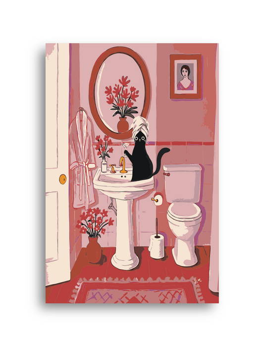 Cat Bathroom Ritual Paint by Numbers Kit - Funny Cat Art Numerio