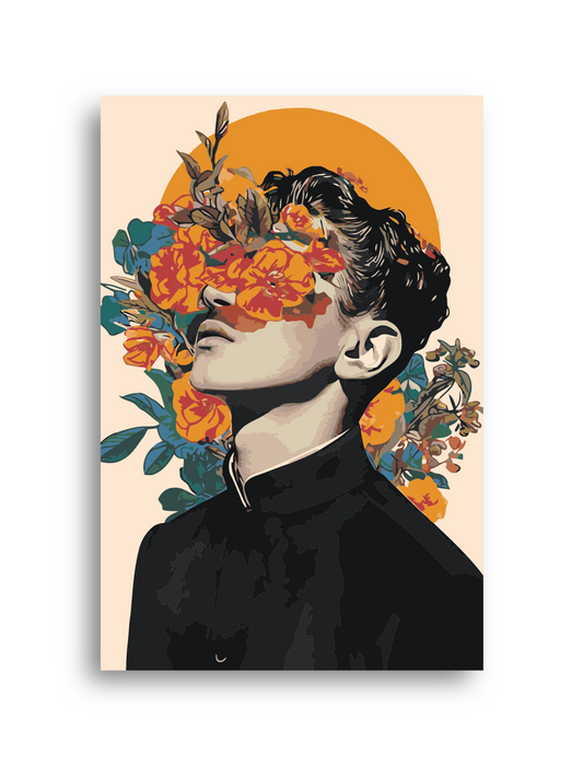 Contemplative Man Flower Background Paint by Numbers Numerio