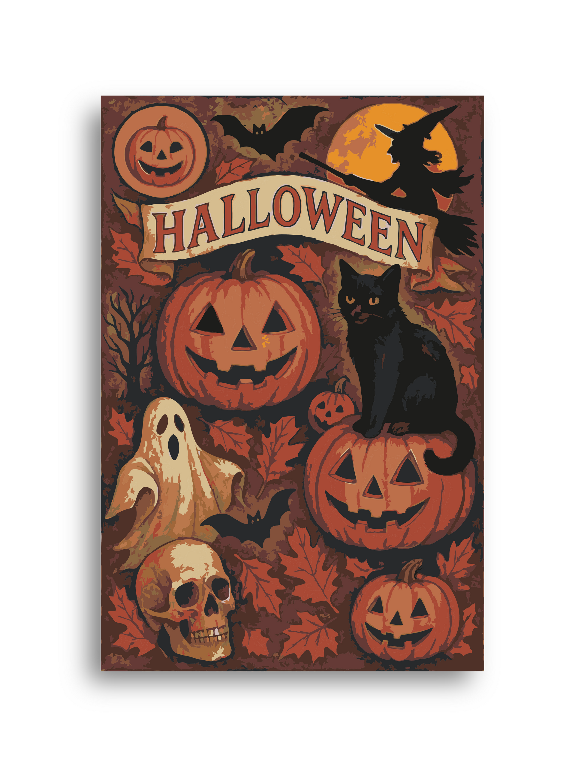 Vintage Halloween Paint by Numbers Kit: Black Cat, Ghost & Pumpkins Numerio