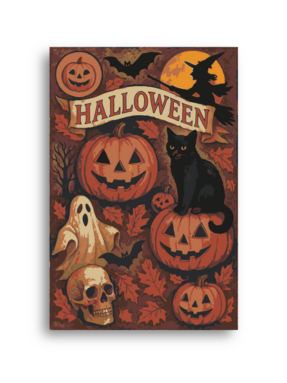 Vintage Halloween Paint by Numbers Kit: Black Cat, Ghost & Pumpkins Numerio