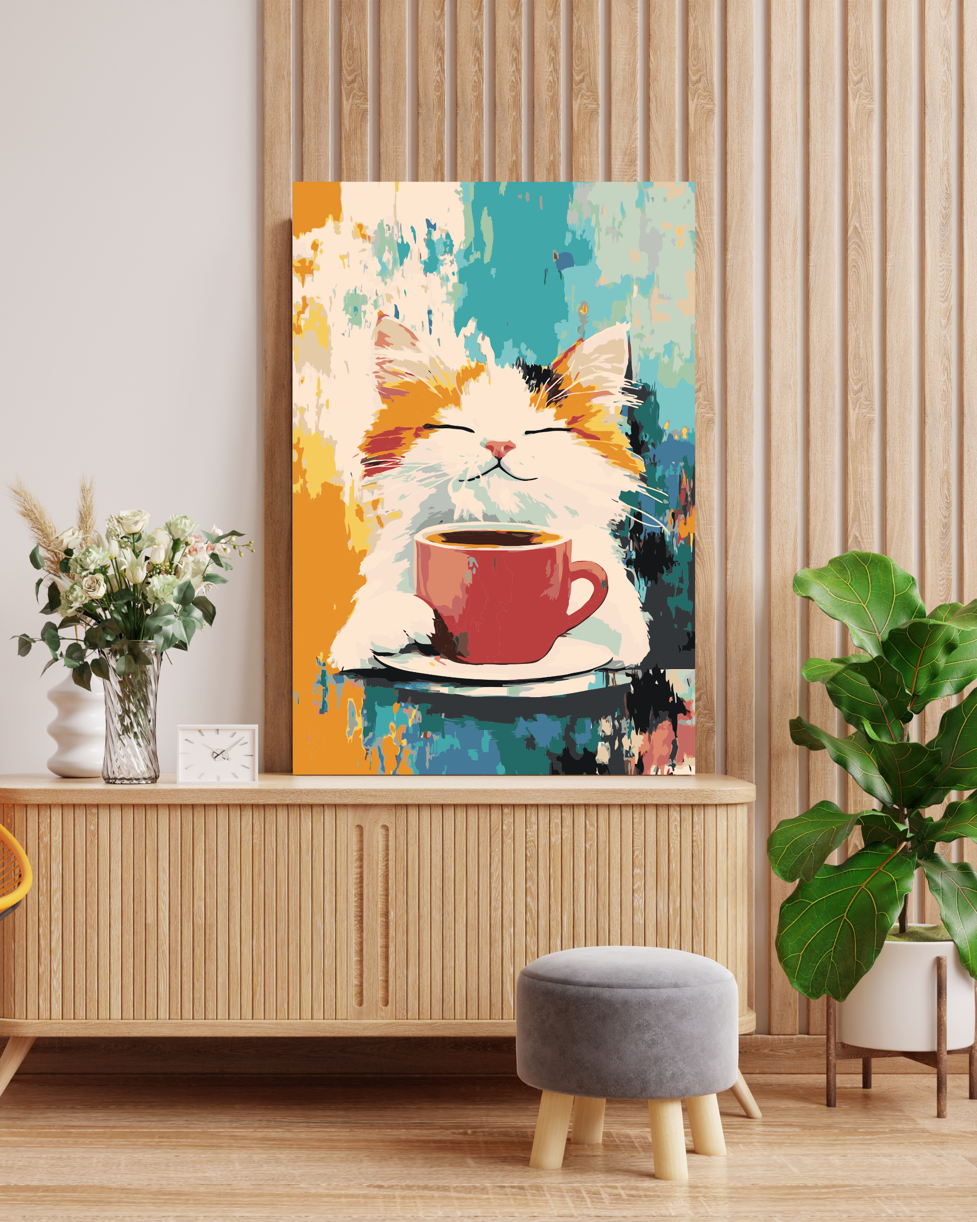 White Fluffy Cat Paint by Numbers Numerio