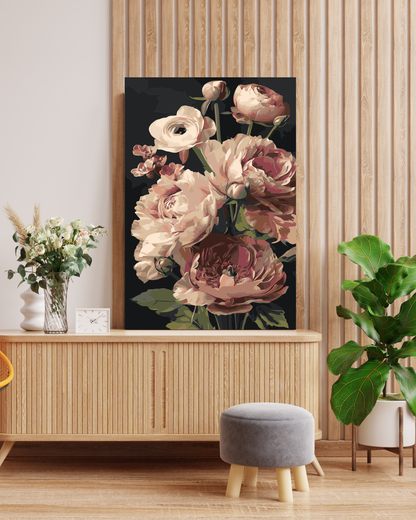 Pink Peonies Paint By Numbers Kit | DIY Flower Canvas Painting | Romantic Adult Art Kit