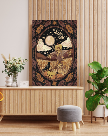 Scarecrow Pumpkin Head Paint By Numbers Kit: Spooky Halloween Field DIY Painting