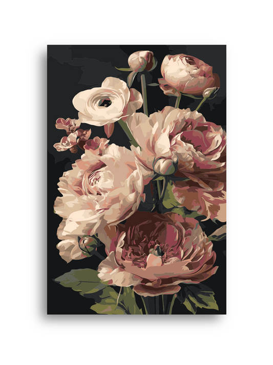 Pink Peonies Paint By Numbers Kit | DIY Flower Canvas Painting | Romantic Adult Art Kit