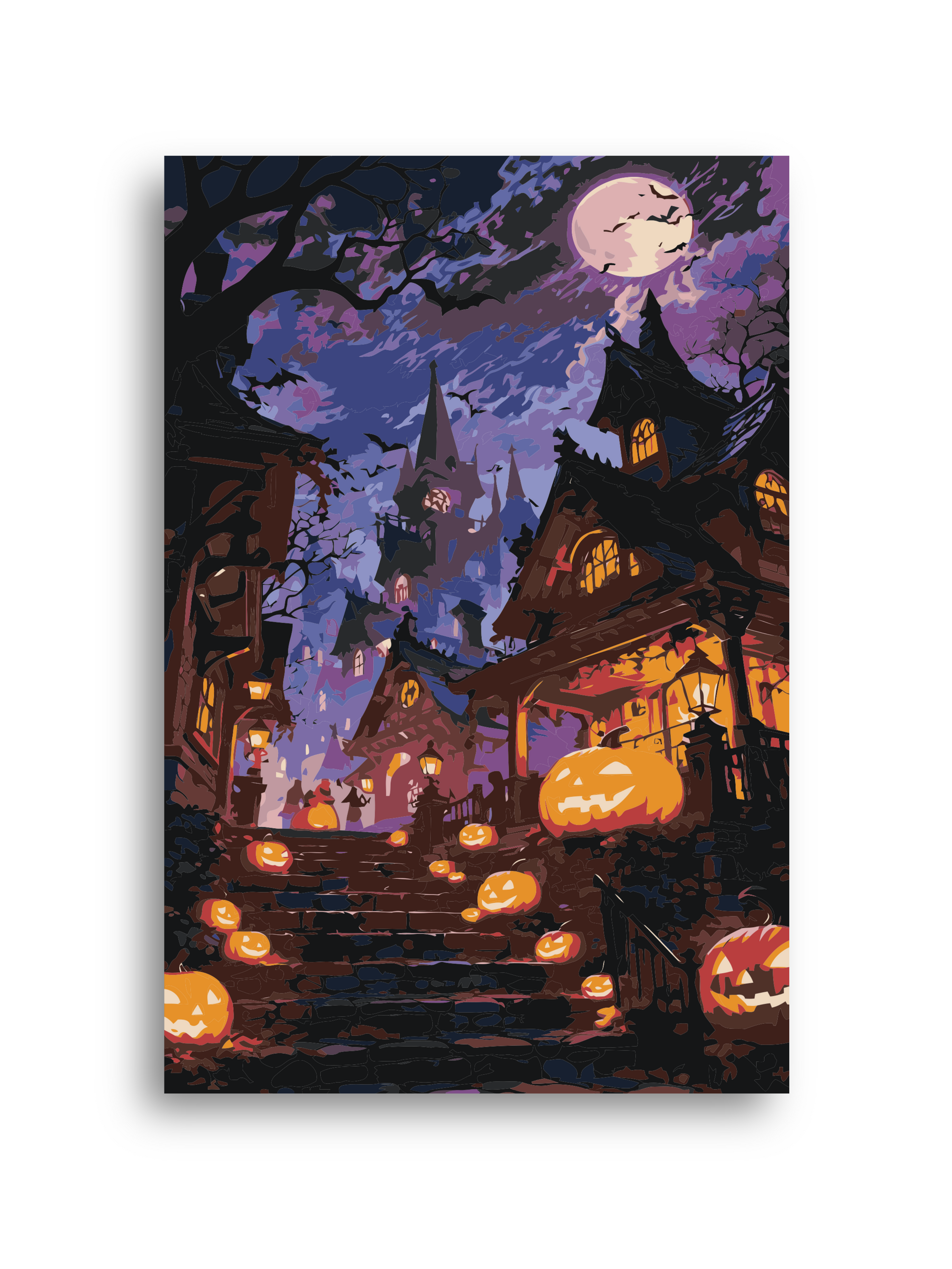 Halloween Haunted Town Paint by Numbers Kit - Pumpkins & Lanterns Scene Numerio