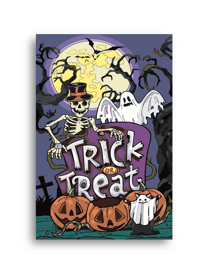 Trick or Treat Halloween Paint By Numbers Kit – Skeleton, Ghost & Pumpkins DIY Painting, Spooky Wall Art for Adults & Kids