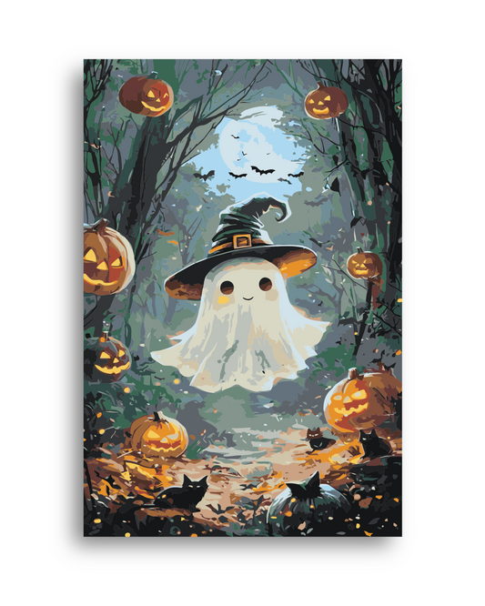 Cute Ghost Paint by Numbers Kit | Halloween Pumpkin DIY Painting | Witch Hat Ghost Canvas Wall Art for Adults Numerio