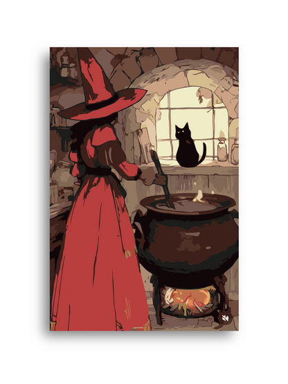 Witch and Black Cat Paint By Numbers Kit | DIY Halloween Canvas Art | Spooky Cauldron Scene Painting for Adults