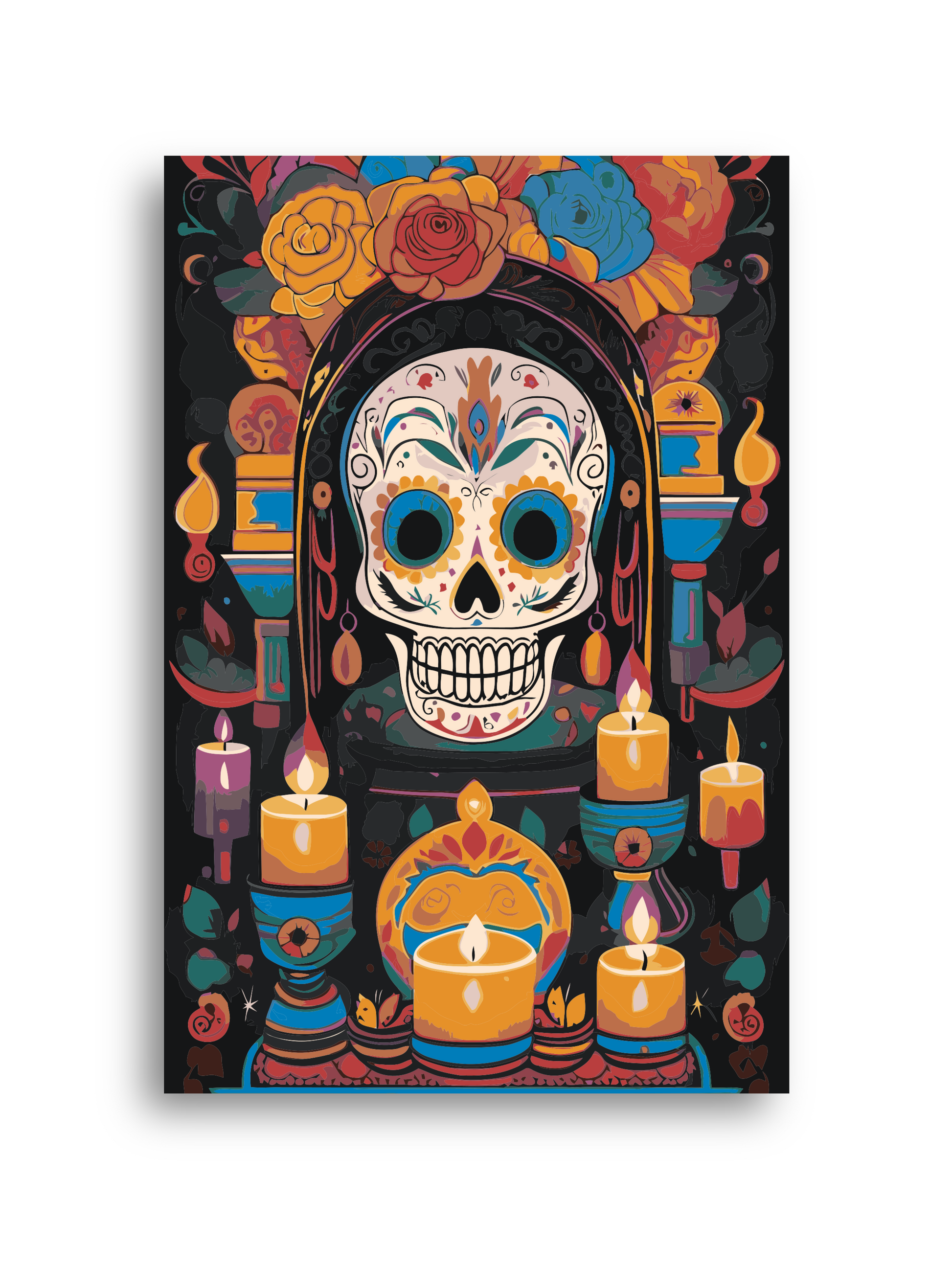 Day of the Dead Skull Paint by Numbers Kit – Vibrant Floral Sugar Skull DIY Painting, Mexican Festival Art Home Decor Numerio