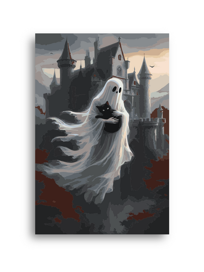 Gothic Ghost & Black Cat Paint by Numbers Kit: Spooky Halloween DIY Canvas Art Numerio