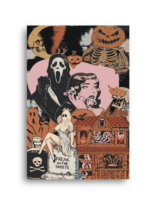 Halloween Horror Paint By Numbers Kit | Haunted House, Ghosts & Pumpkins | Spooky Retro DIY Canvas Art for Adults
