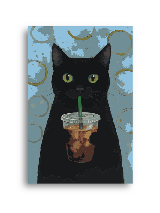 Black Cat Iced Coffee Paint By Numbers Kit: Funny DIY Cat Art Numerio