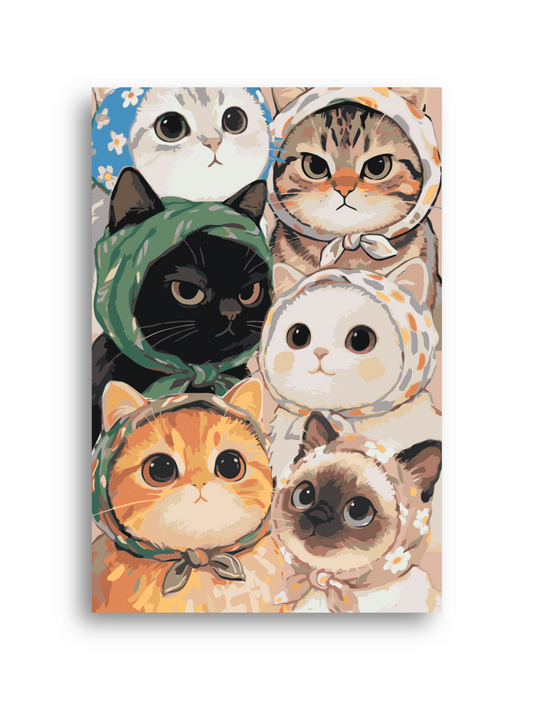 Funny Cats in Scarves Paint By Numbers Kit: Cottagecore DIY Craft Numerio