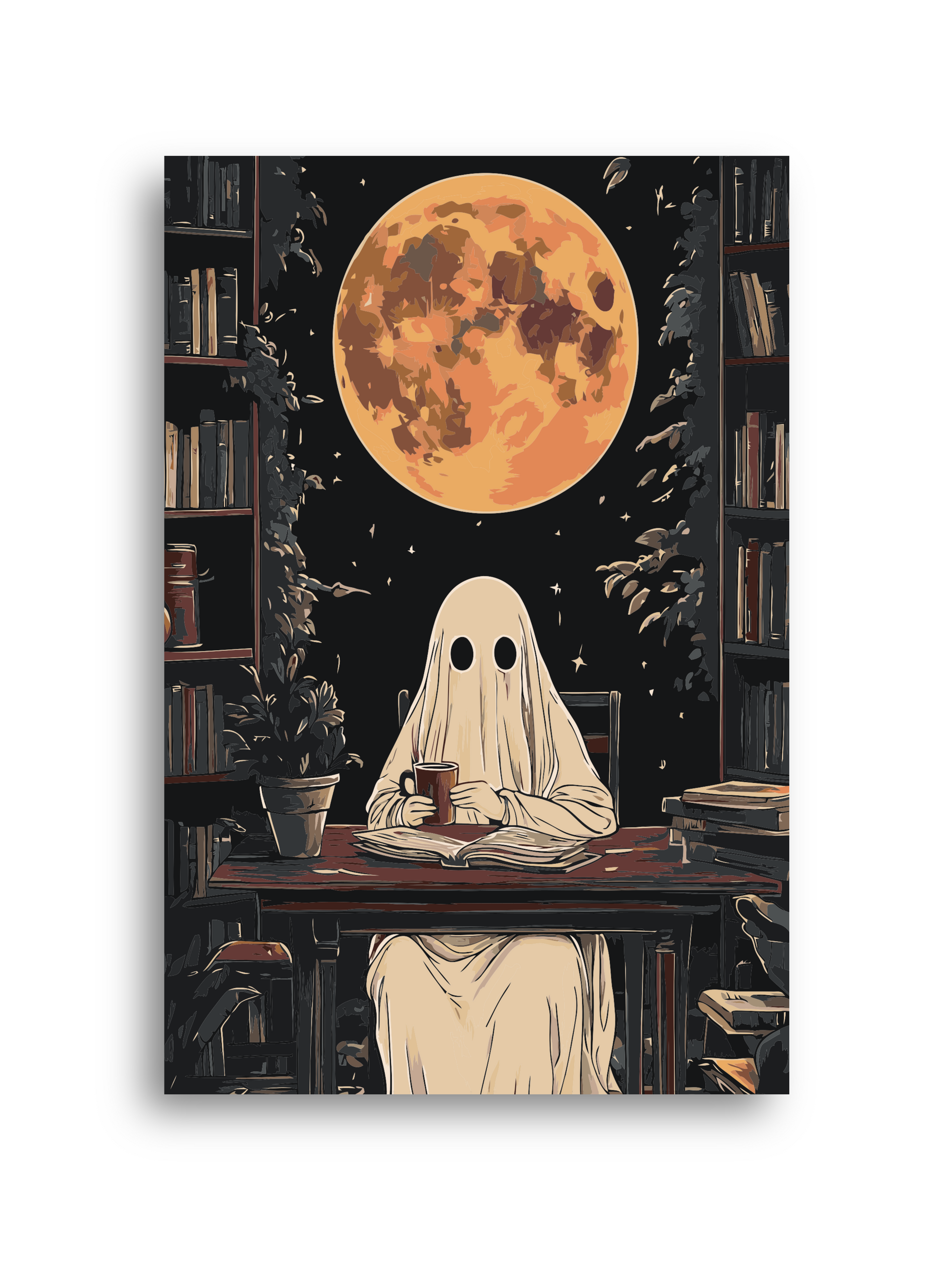 Ghost Reading Under Moon Paint By Numbers Kit: Spooky Halloween DIY Art Numerio