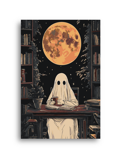 Ghost Reading Under Moon Paint By Numbers Kit: Spooky Halloween DIY Art Numerio