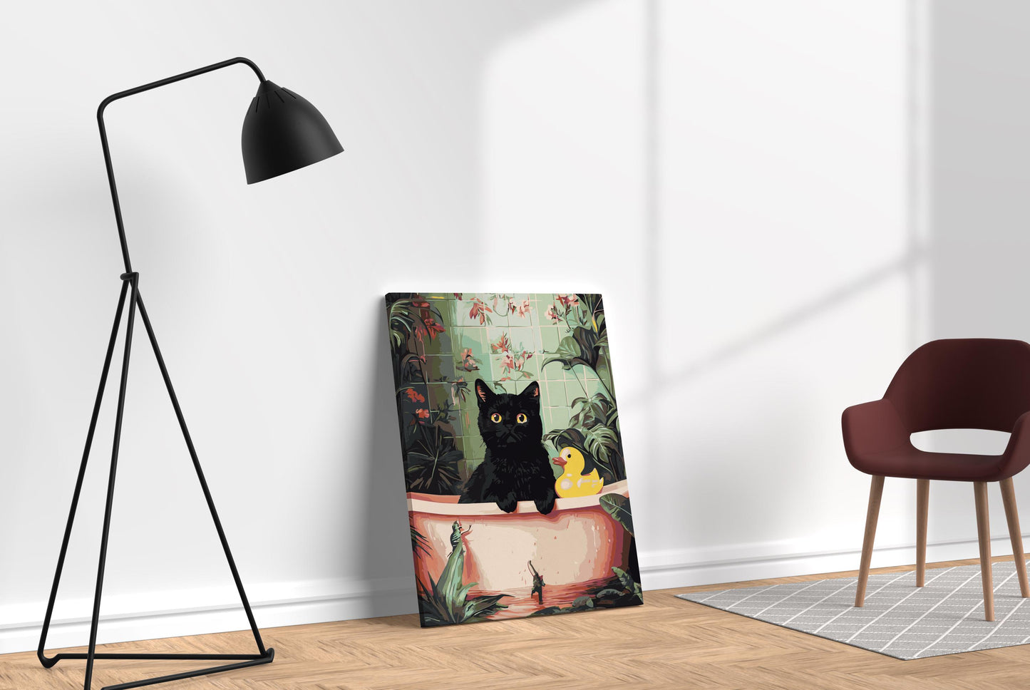 Bathing Cat with Duck Paint By Numbers Kit