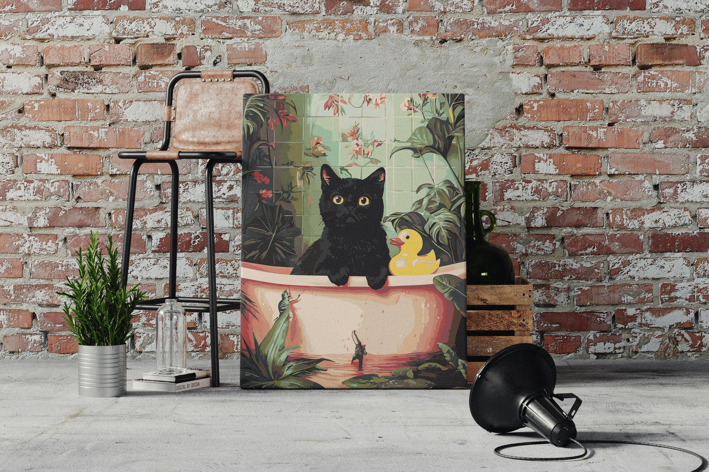 Bathing Cat with Duck Paint By Numbers Kit