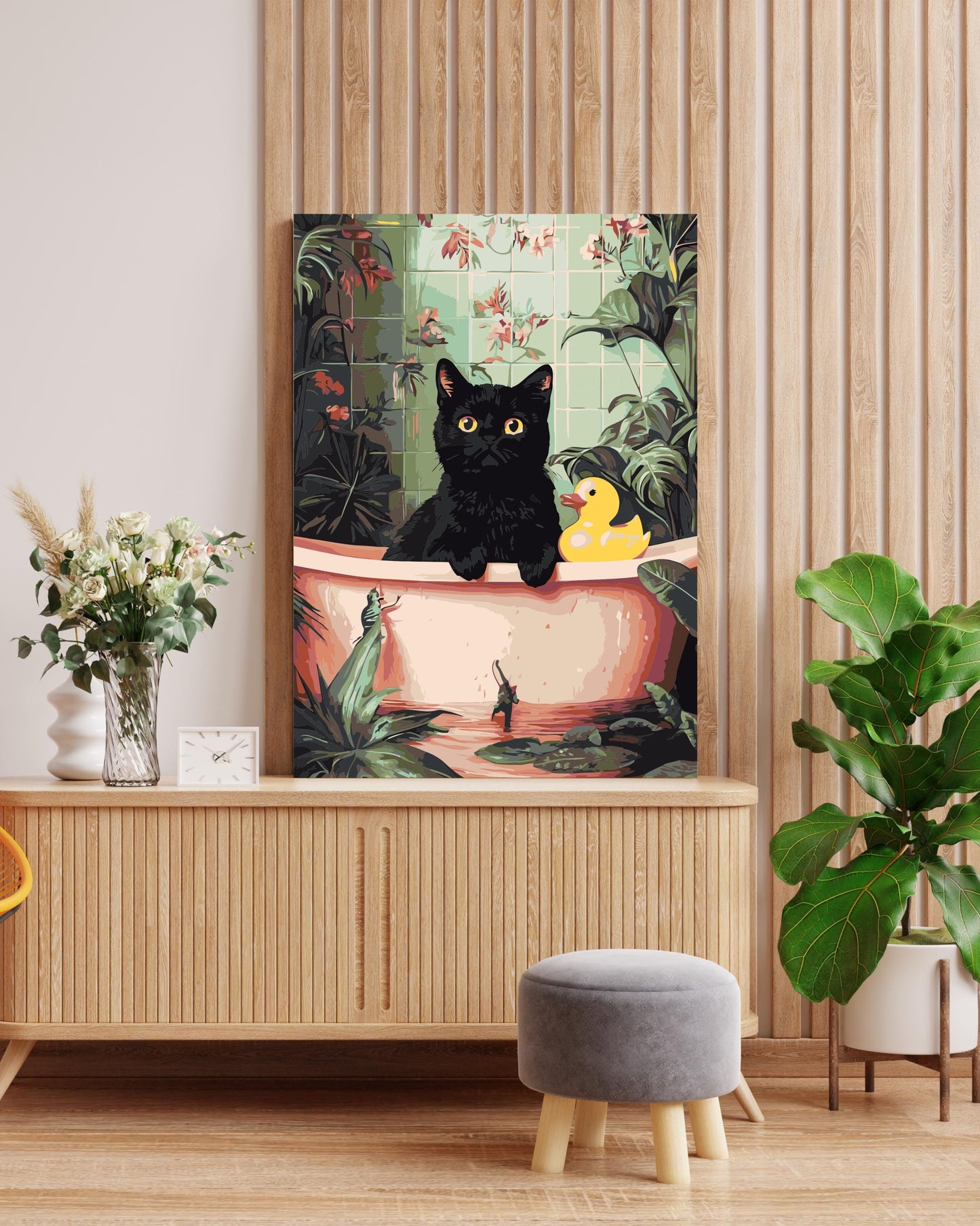 Bathing Cat with Duck Paint By Numbers Kit