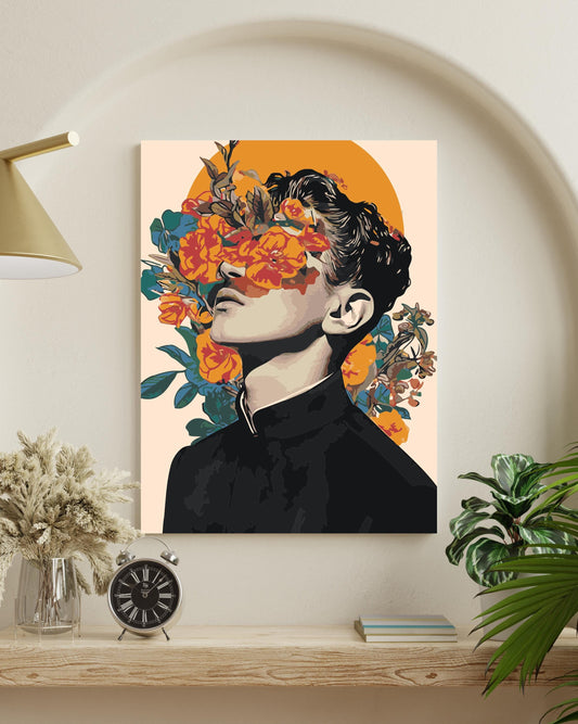 man with flowers painting by numbers canvas kit for adults