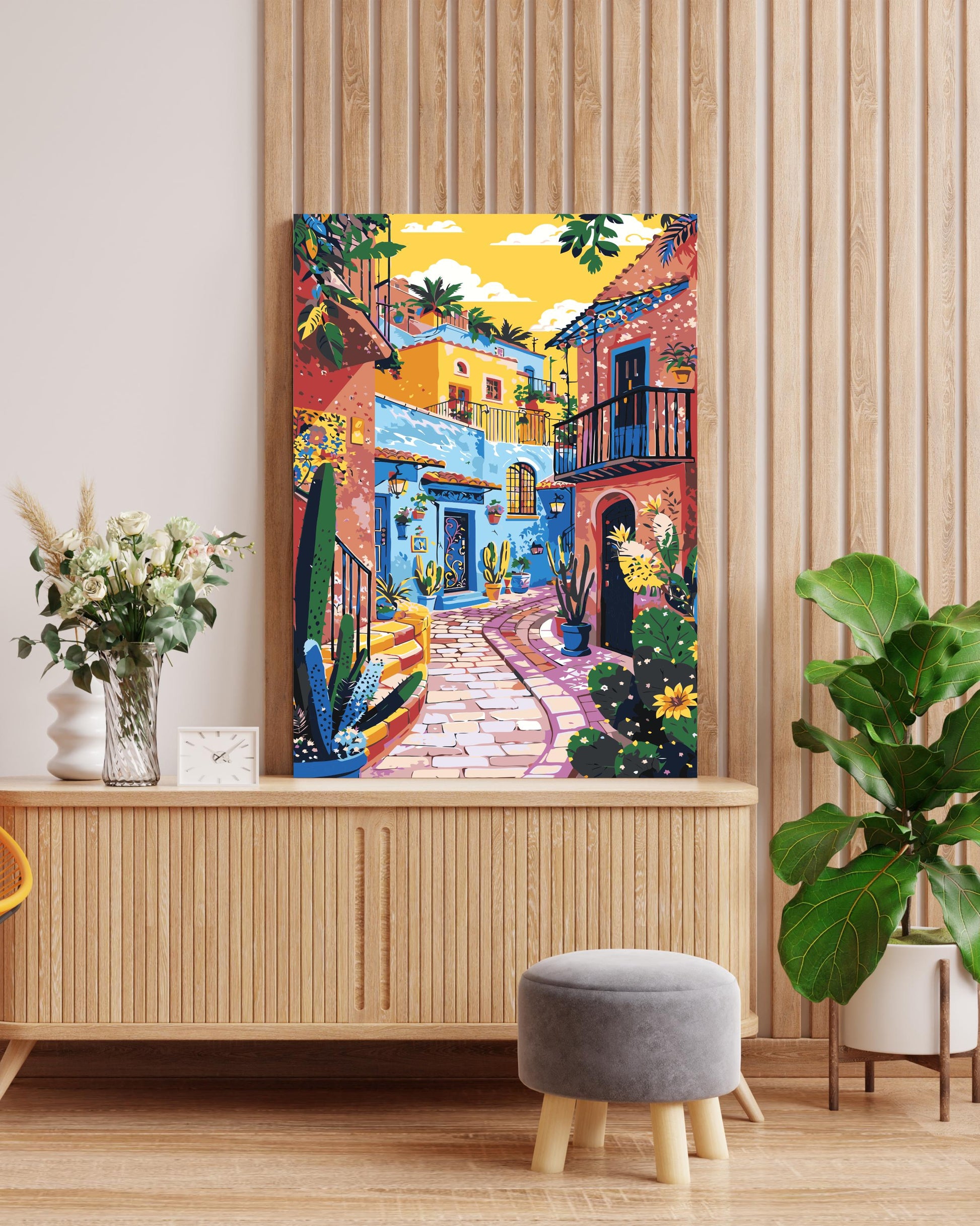 colorful mediterranean village painting by numbers canvas kit for adults