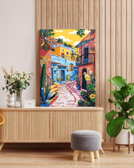 colorful mediterranean village painting by numbers canvas kit for adults