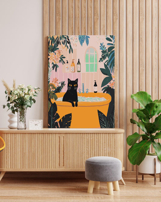 chic black cat in bathtub painting by numbers canvas kit for adults