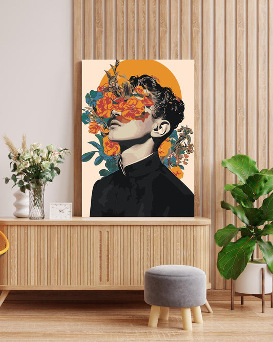 man with flowers painting by numbers canvas kit for adults