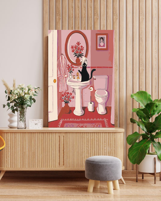 Cat Bathroom Ritual Paint by Numbers Kit - Funny Cat Art Numerio
