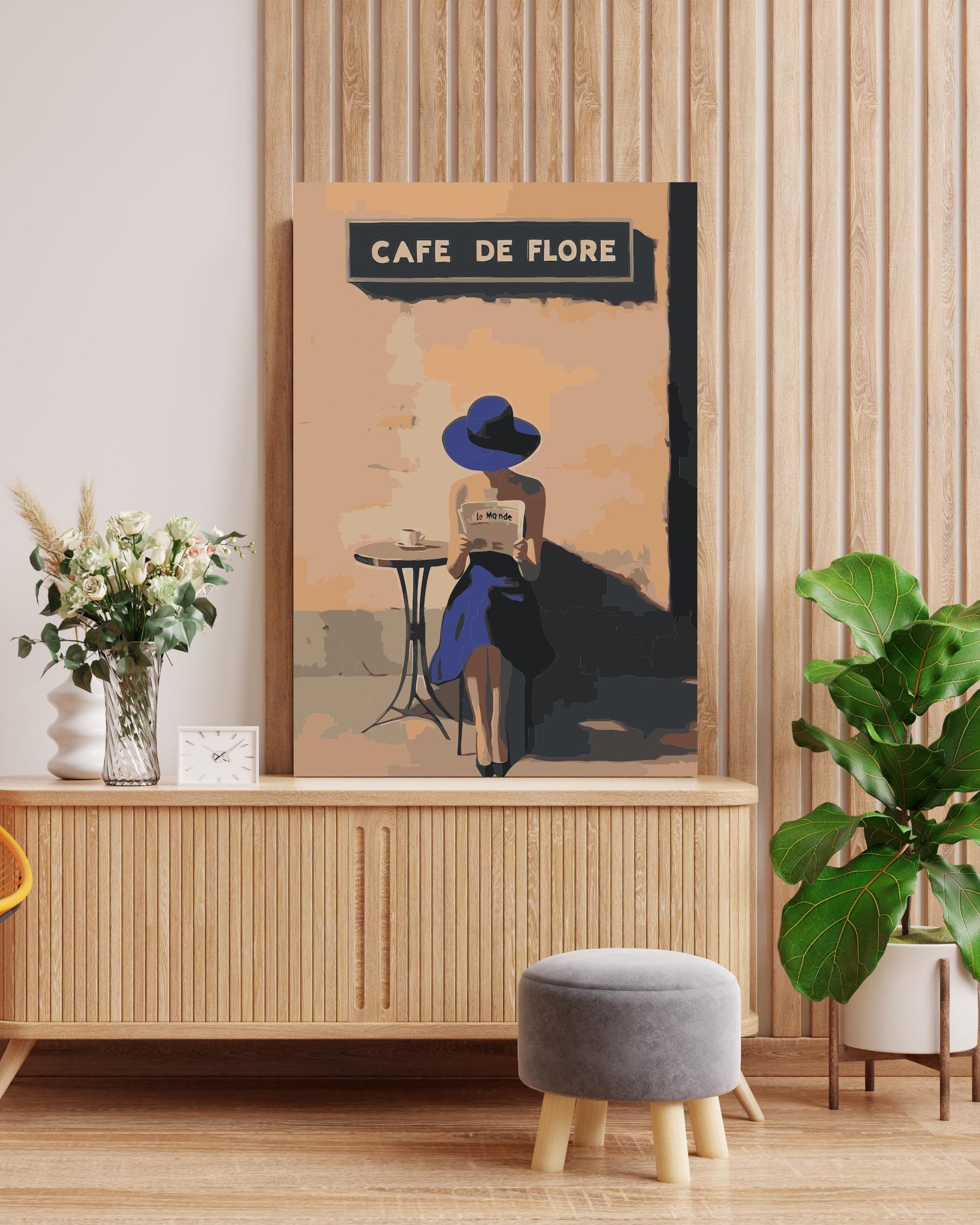 Parisian Café Paint by Numbers Kit - Elegant Woman Reading Numerio