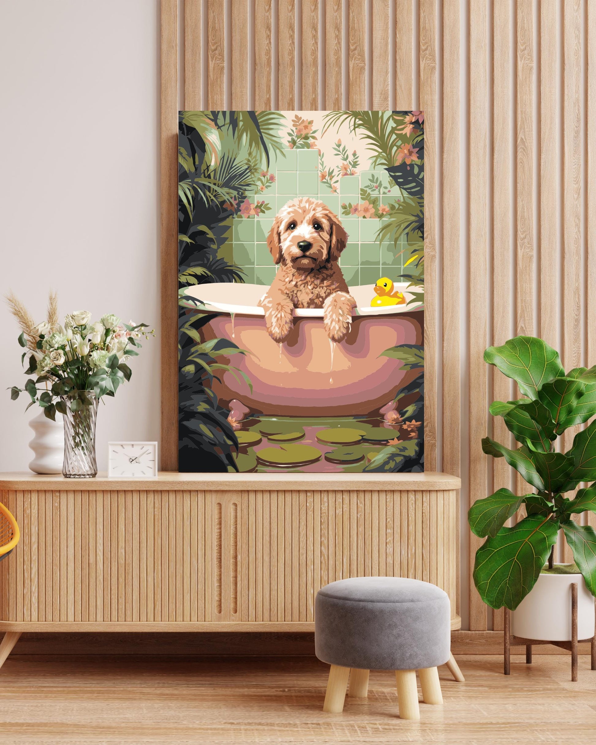 Golden Doodle Bathtub Paint by Numbers Kit - Funny Animal Art Numerio