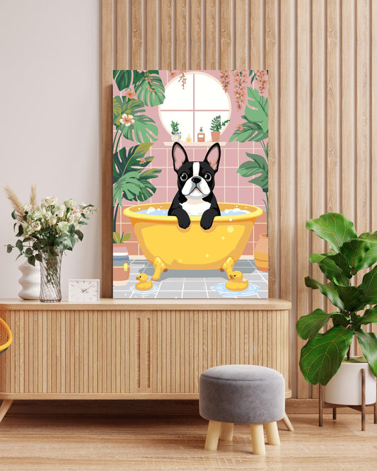 French Bulldog Bathroom Paint by Numbers Kit - Cute Dog Art Numerio
