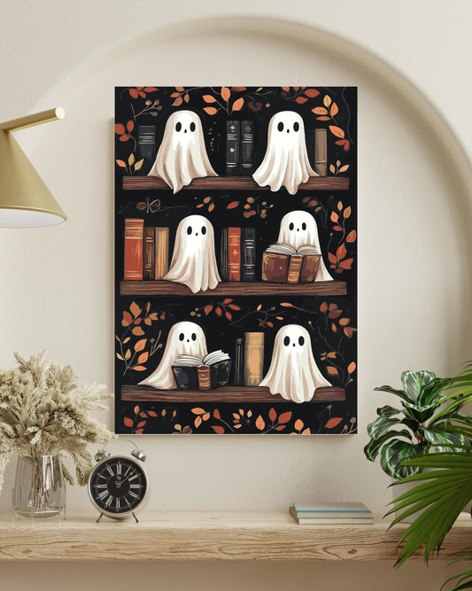 Ghost Bookshelf Paint by Numbers Kit â€“ Cute Halloween Ghosts with Books â€“ Cozy Autumn DIY Painting for Book Lovers & Spooky Decor Numerio