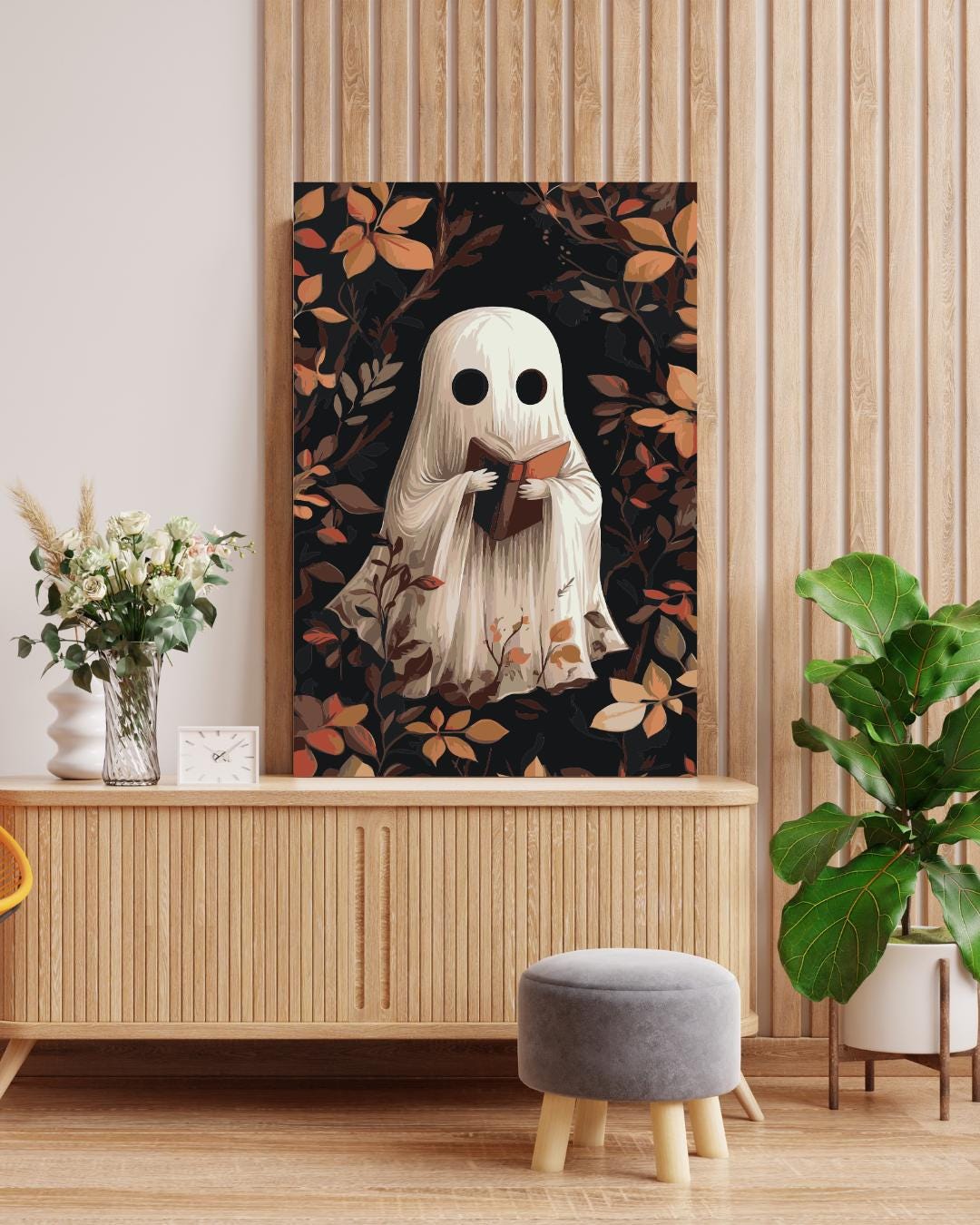 Ghost Reading Book Paint by Numbers Kit: Cozy Halloween DIY Art Numerio
