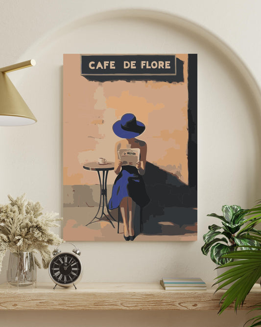 Parisian Café Paint by Numbers Kit - Elegant Woman Reading Numerio