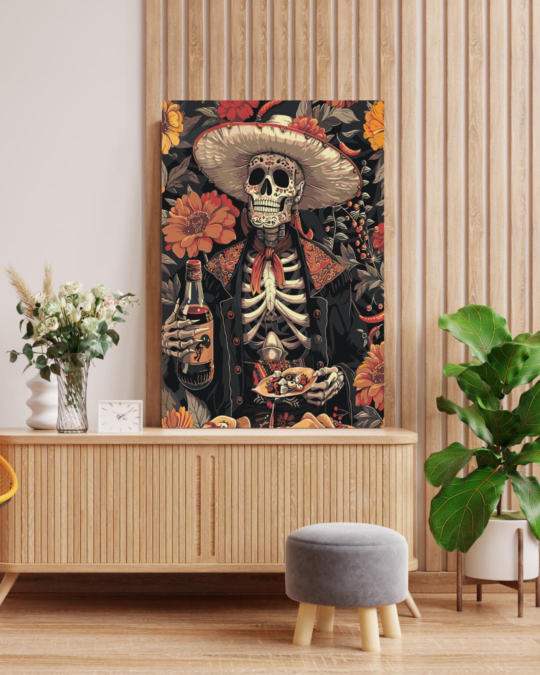 Day of the Dead Skeleton Paint by Numbers Kit | Mexican Fiesta Sugar Skull Painting | DIY Canvas Art for Adults & Home Decor Numerio