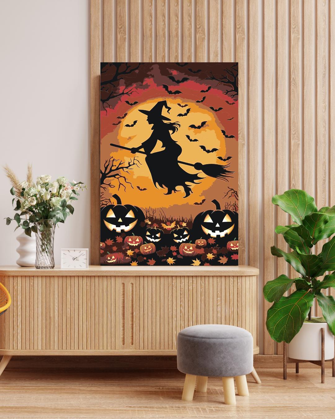 Halloween Witch Paint by Numbers Kit: Spooky DIY Canvas Art Numerio