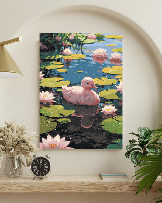 Duck in Lotus Pond Paint by Numbers Kit - Nature Water Scene Numerio