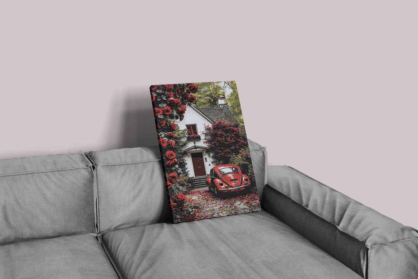 Romantic Cottage Paint by Numbers Kit - Red Roses & Vintage Car Numerio