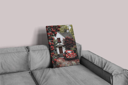 Romantic Cottage Paint by Numbers Kit - Red Roses & Vintage Car Numerio