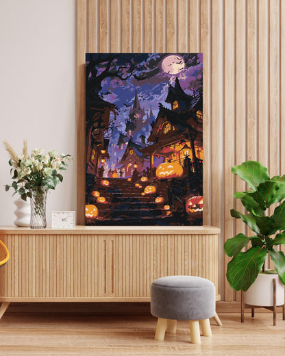 Halloween Haunted Town Paint by Numbers Kit - Pumpkins & Lanterns Scene Numerio