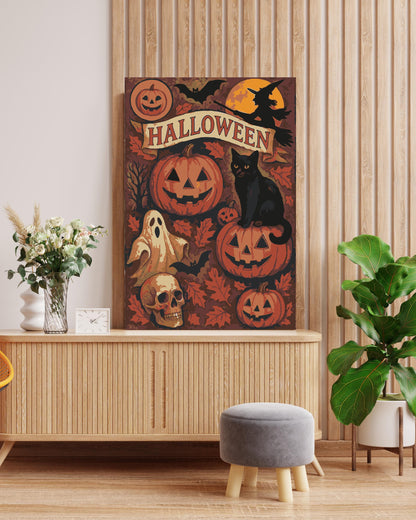 Vintage Halloween Paint by Numbers Kit: Black Cat, Ghost & Pumpkins Numerio