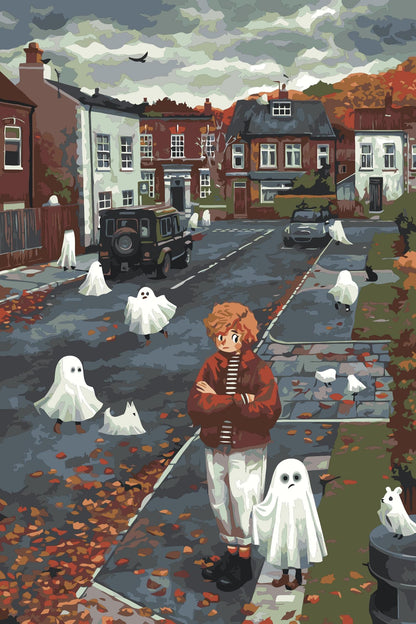 Halloween Ghosts Paint by Numbers Kit: Cozy Autumn DIY Canvas Art Numerio