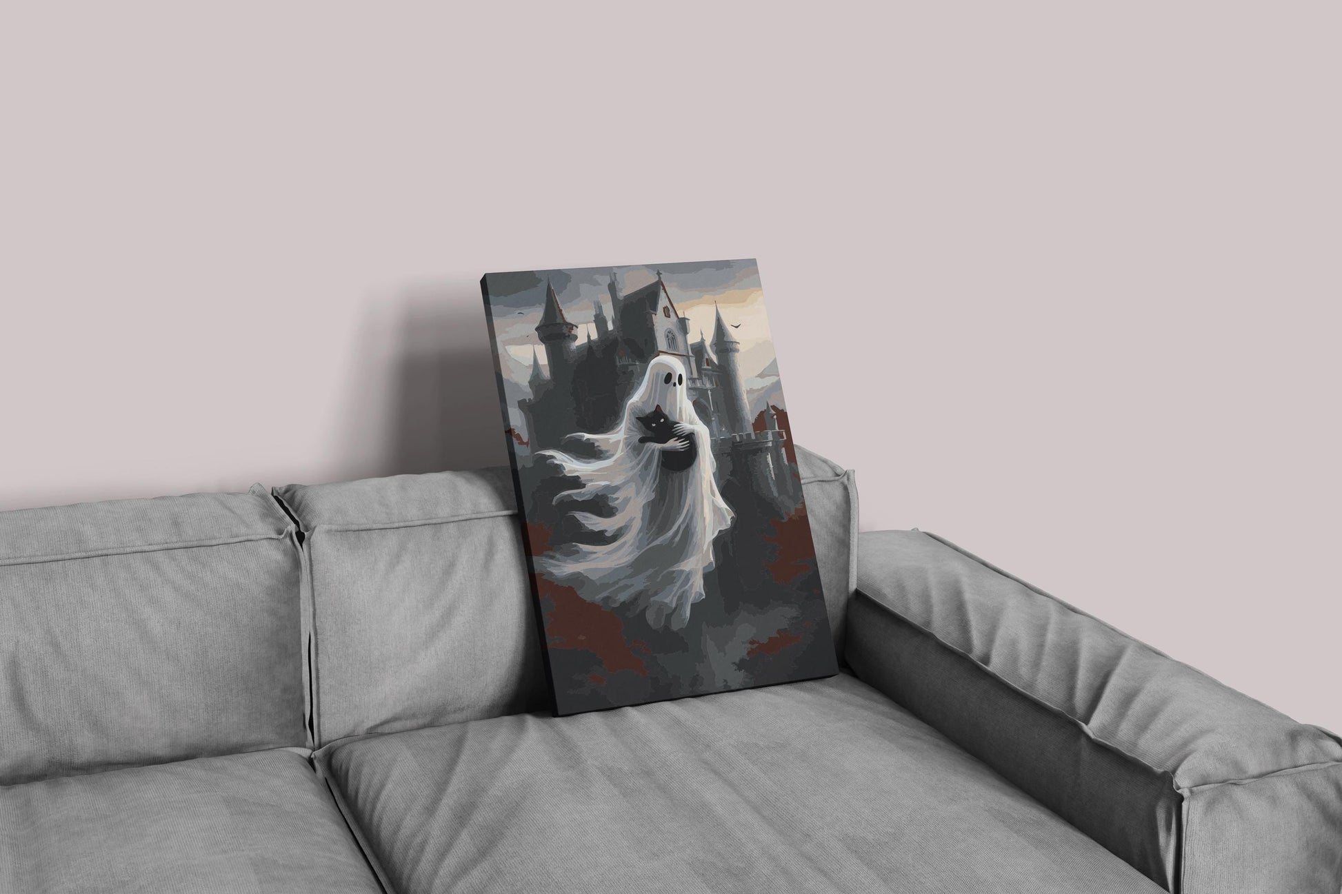 Gothic Ghost & Black Cat Paint by Numbers Kit: Spooky Halloween DIY Canvas Art Numerio