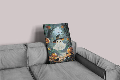 Cute Ghost Paint by Numbers Kit | Halloween Pumpkin DIY Painting | Witch Hat Ghost Canvas Wall Art for Adults Numerio